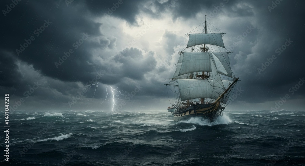 Fototapeta premium Historic ship in a stormy sea