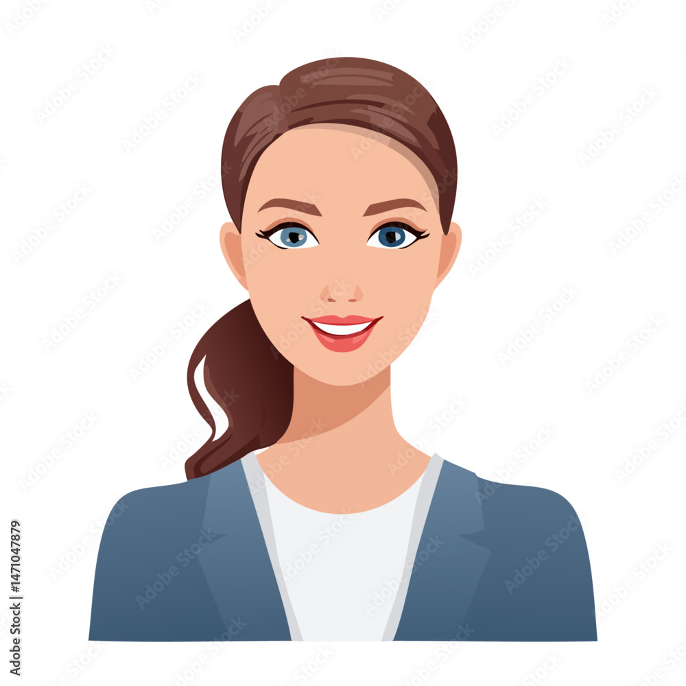 Flat Vector. Portrait of only one Woman. Simple Background. Flat Vector. Portrait of only one Woman. Simple Background.