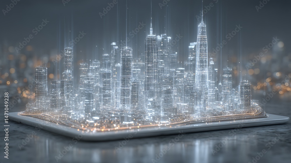 Fototapeta premium Smart City Digital Metropolis on Tablet.