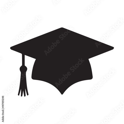 Graduation Cap Icon – Flat Silhouette Vector Isolated on White Background. Perfect for academic branding, education apps, achievement graphics, school or university materials.