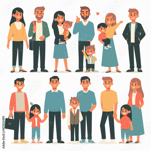 full body family set with various expressions