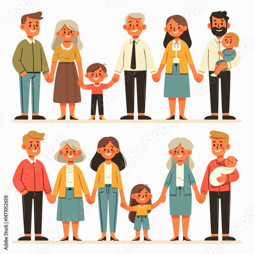 full body family set with various expressions