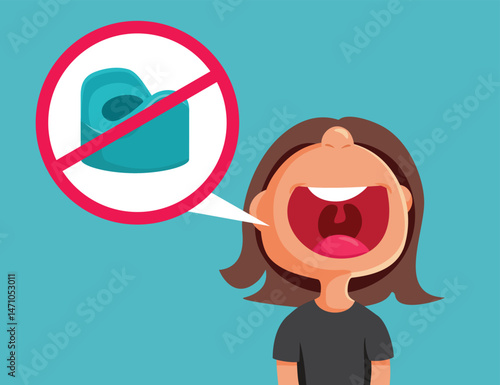 Warning Sign for Kids Not to Talk Inappropriate Vector Illustration. child who speaks badly and behaves rudely learns new rules of behavior  woman t
