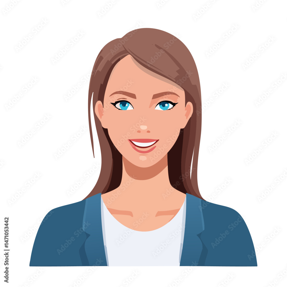 Flat Vector. Portrait of only one Woman. Simple Background. Flat Vector. Portrait of only one Woman. Simple Background.