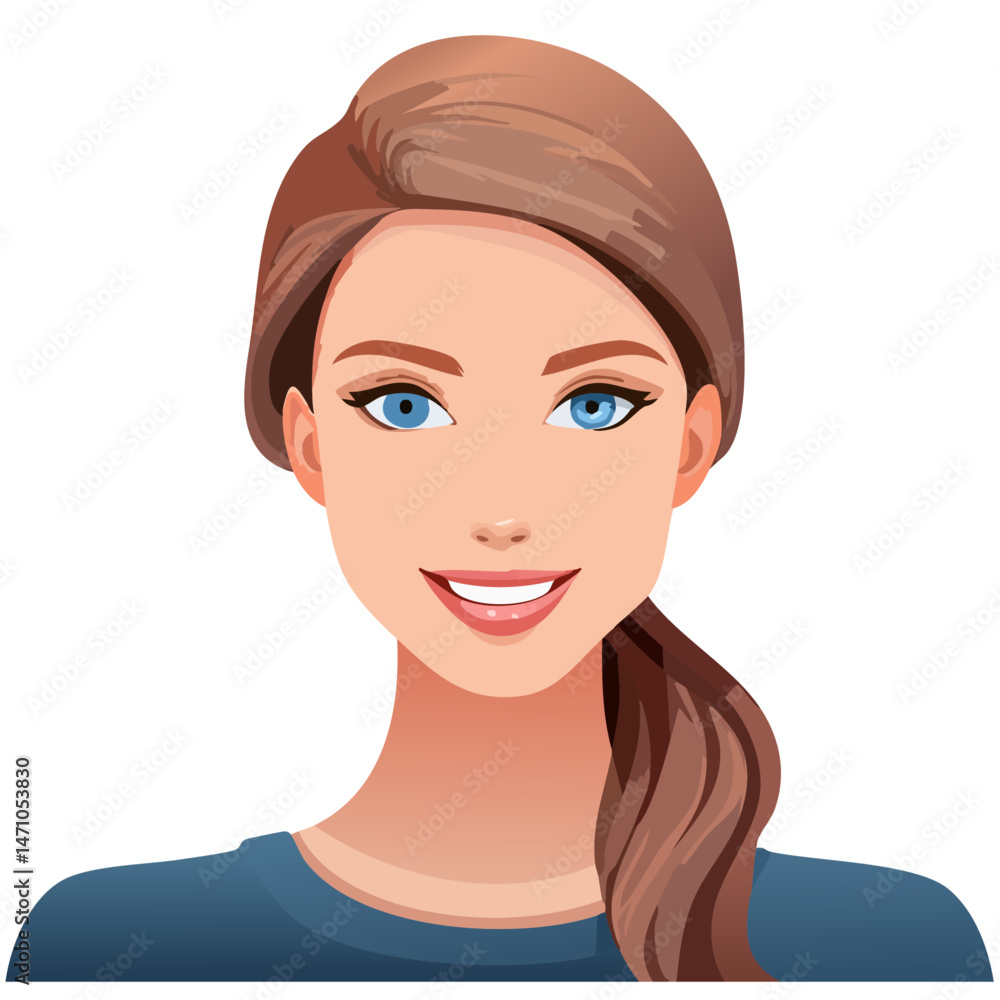 Flat Vector. Portrait of only one Woman. Simple Background. Flat Vector. Portrait of only one Woman. Simple Background.