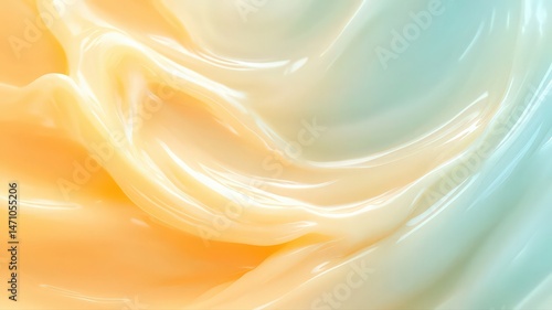 Abstract Swirling Pastel Yellow and Teal Cream Texture