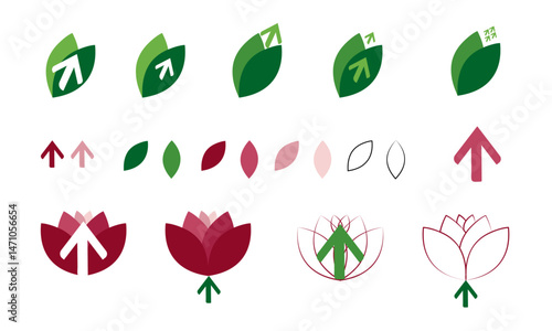 green leaf with up arrow and lotus sets