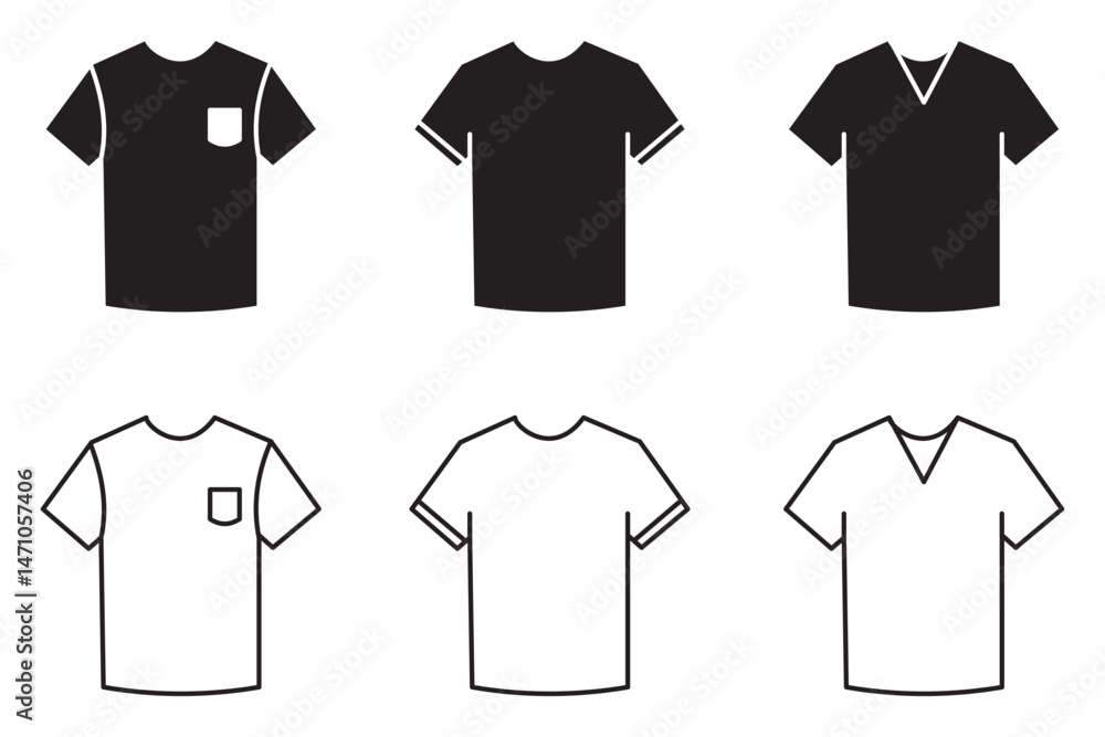 Naklejka premium Set of t-shirt icons. Shirt, t-shirt, apparel store. T-shirt design template.