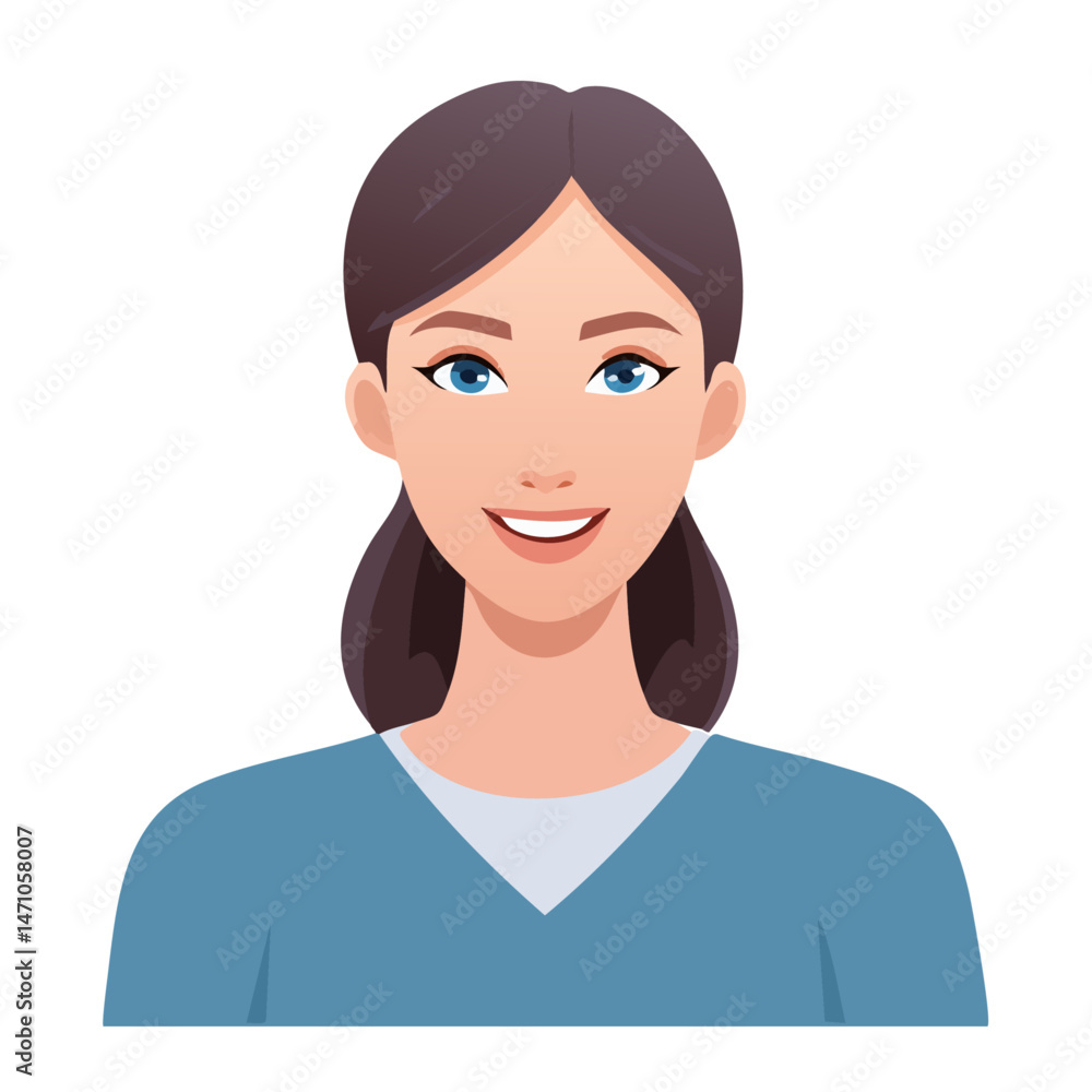 Flat Vector. Portrait of only one Woman. Simple Background. Flat Vector. Portrait of only one Woman. Simple Background.