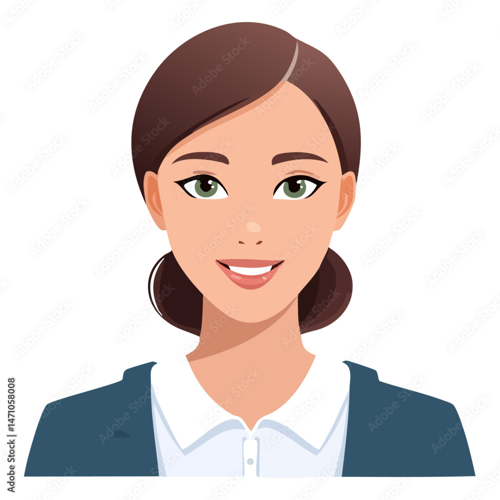 Flat Vector. Portrait of only one Woman. Simple Background. Flat Vector. Portrait of only one Woman. Simple Background.