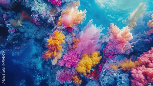 Underwater Symphony, Vibrant Coral Reef Ecosystem in Azure Waters