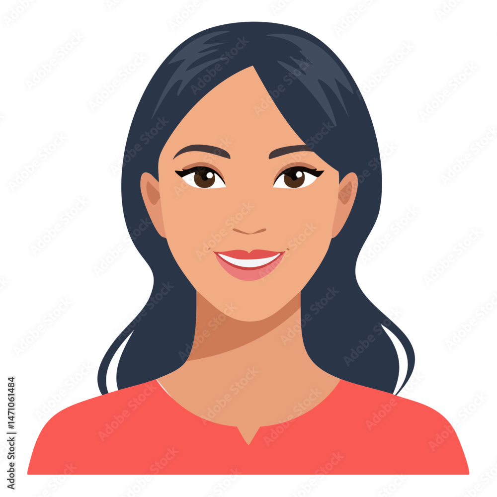 Flat Vector. Portrait of only one Woman. Simple Background. Flat Vector. Portrait of only one Woman. Simple Background.