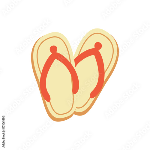 Simple Pair of Yellow Flip Flops with Orange Straps Illustration