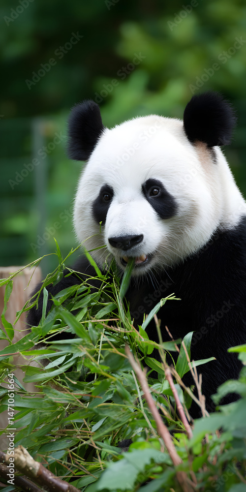 Fototapeta premium Charming Panda Enjoying Bamboo in a Lush Forest