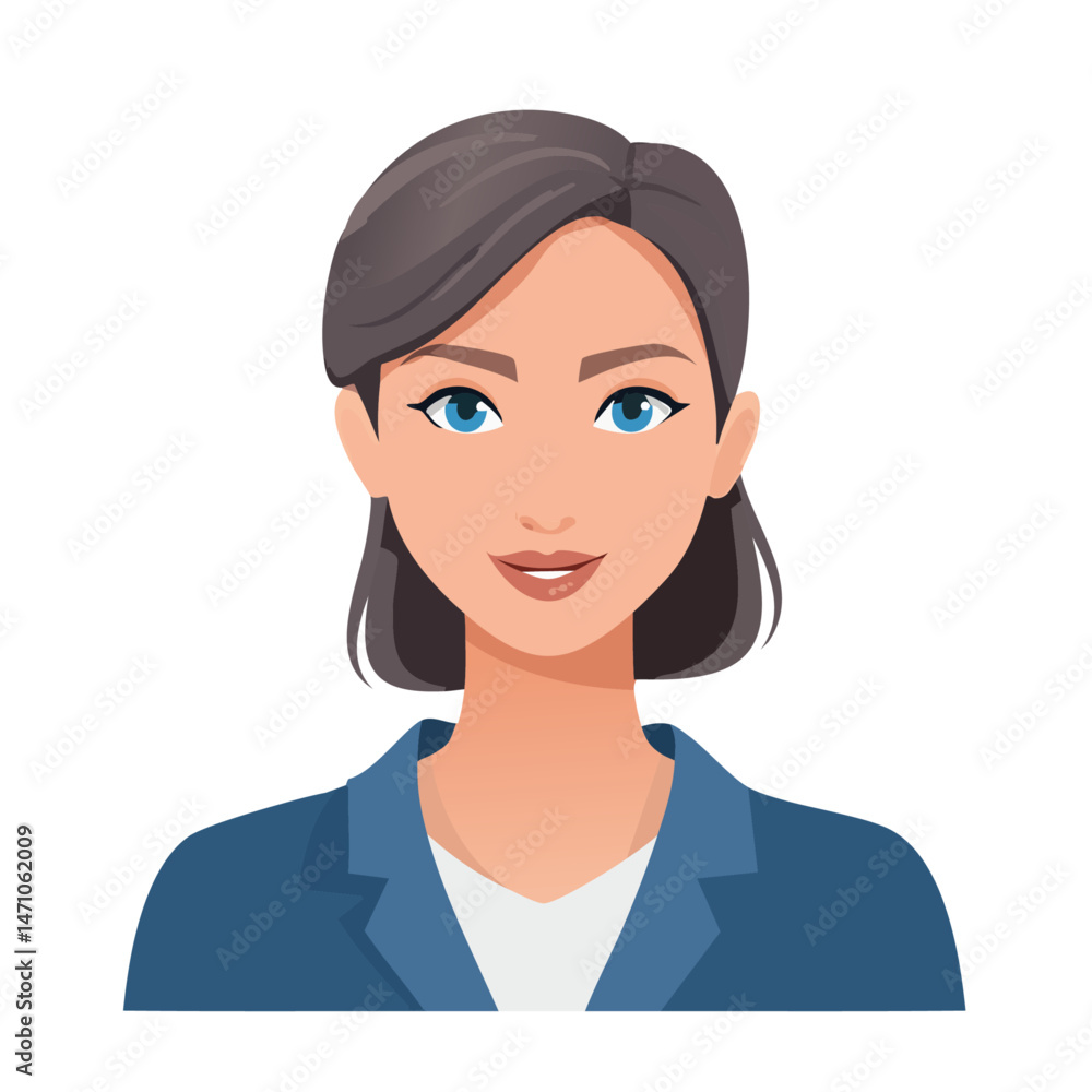 Flat Vector. Portrait of only one Woman. Simple Background. Flat Vector. Portrait of only one Woman. Simple Background.