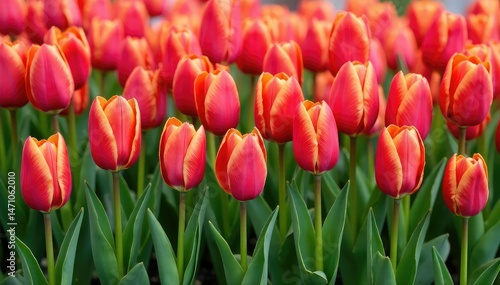 Bold tulips arranged in a square grid, sharp lines , grid pattern, art, shape