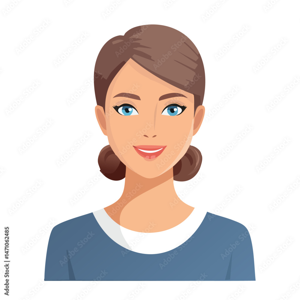 Flat Vector. Portrait of only one Woman. Simple Background. Flat Vector. Portrait of only one Woman. Simple Background.