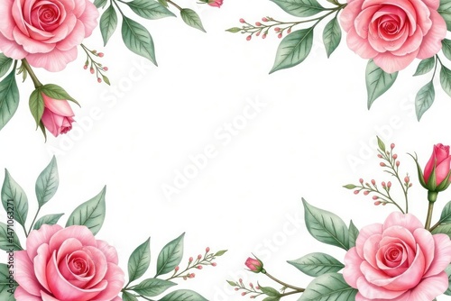 Delicate watercolor roses & leaves, repeating floral motif, design, floral, botanical