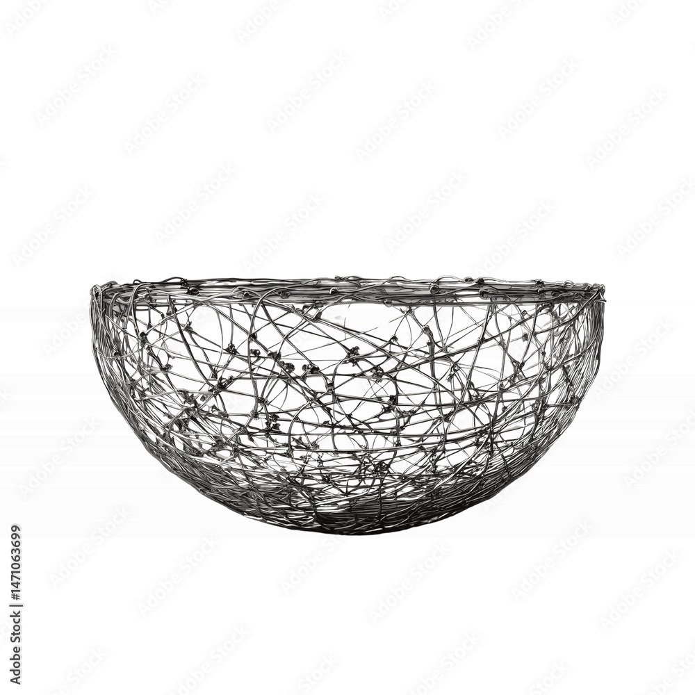 Obraz premium Abstract Metal Wire Bowl, Intricate Design,