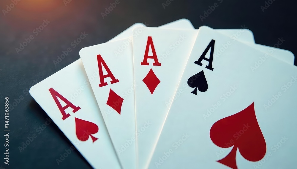 Obraz premium Four aces fanned out, showcasing the card suits , design, risk, close-up