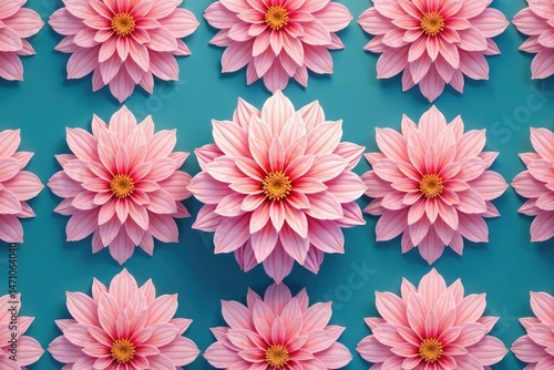 Geometric dahlia motif, repeating design, pastel hues, summer, hues