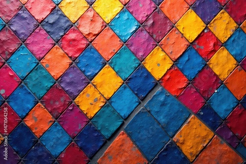 Geometric mosaic, vibrant colors, perfectly repeating tile, mosaic, print, home