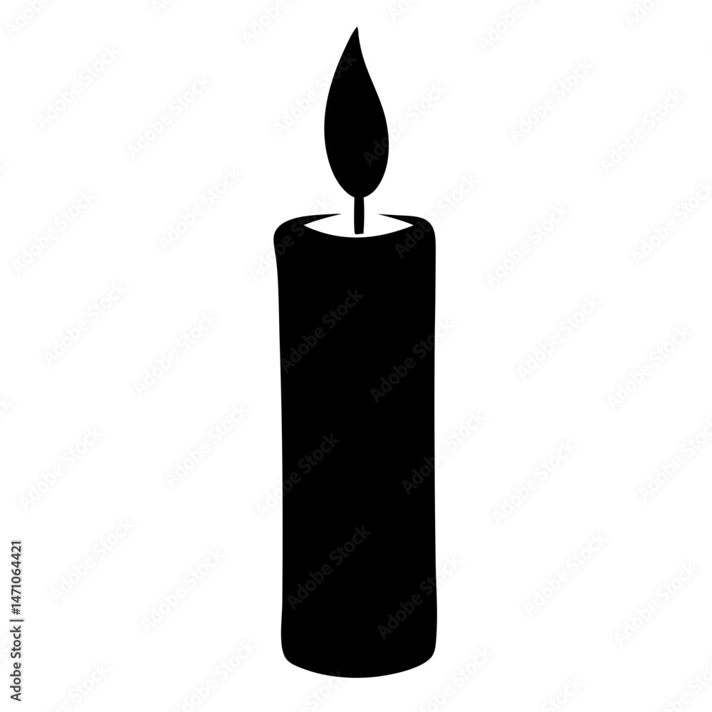 Simple silhouette of a burning candle against a white background space Simple silhouette of a burning candle against a white background space