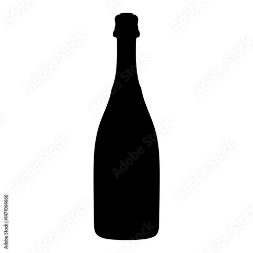 Silhouette of a Sparkling Wine Bottle with Narrow Neck and Cork