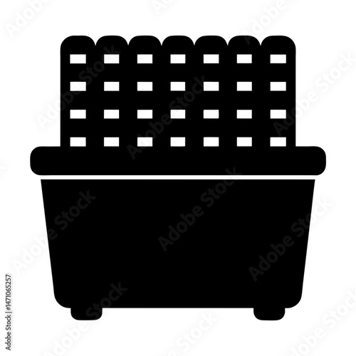 Abstract black and white hamper or container with woven textured element