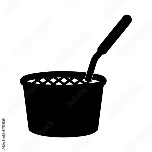 A silhouette image of a deep fryer basket with a spoon inside
