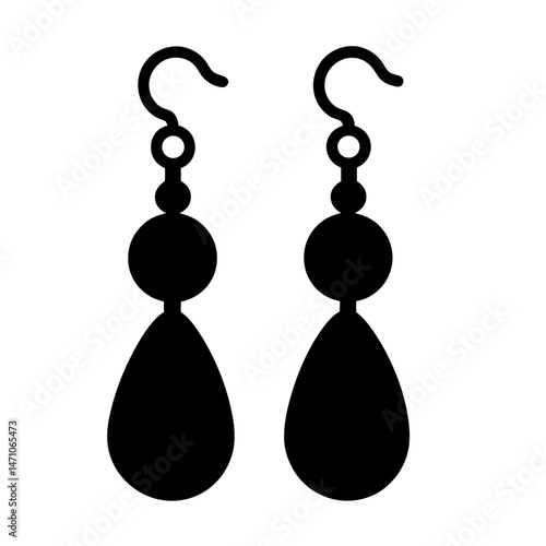 Elegant teardrop earrings silhouette isolated on white background providing stylish design