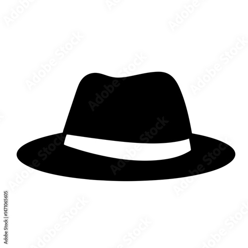 Black fedora hat with a white band, simple and elegant illustration