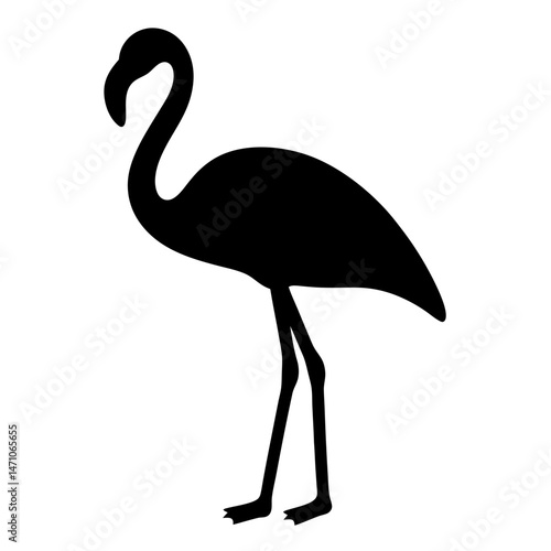 Elegant flamingo silhouette against a stark white background, embodying graceful simplicity