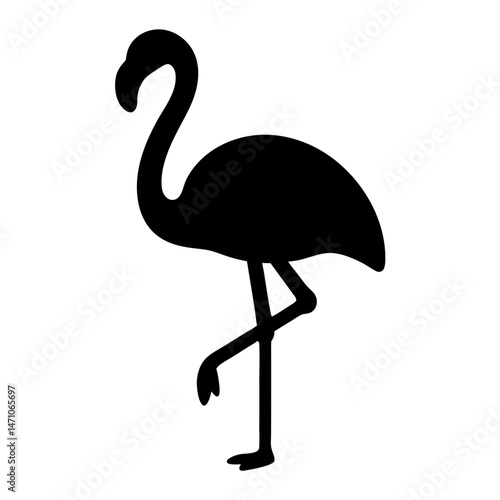 A black silhouette of a flamingo standing tall on one leg