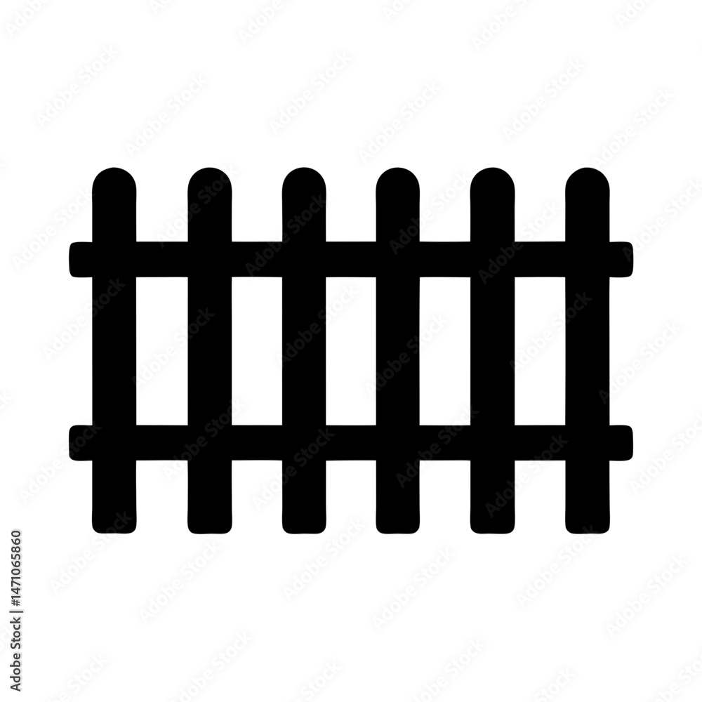 Simple black and white illustration of a wooden picket fence structure Simple black and white illustration of a wooden picket fence structure