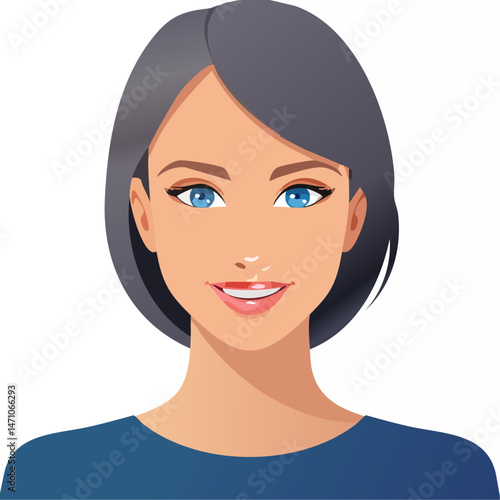 Flat Vector. Portrait of only one Woman. Simple Background.