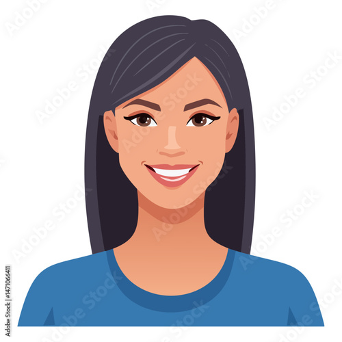 Flat Vector. Portrait of only one Woman. Simple Background.
