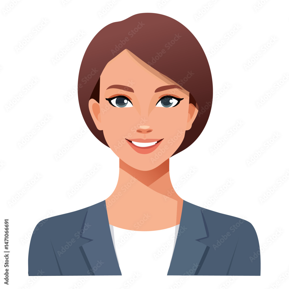 Flat Vector. Portrait of only one Woman. Simple Background. Flat Vector. Portrait of only one Woman. Simple Background.