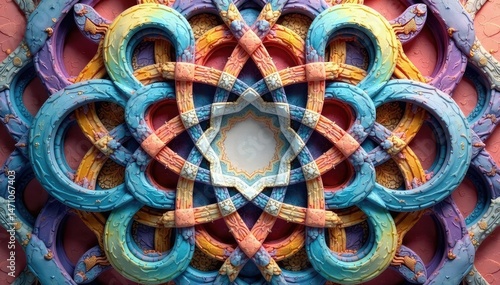 Symmetrical arrangement of interwoven circles, monochrome palette, structure, pattern, circles