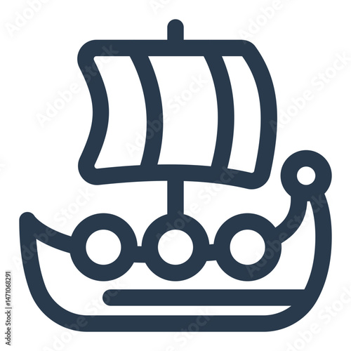 Viking Longship with Sail and Shields Icon