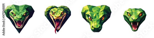 Set of 4 Green Cobra Snake Head Vector Illustrations