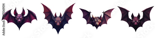 Set of 4 Dark Purple Halloween Bat Vector Illustrations