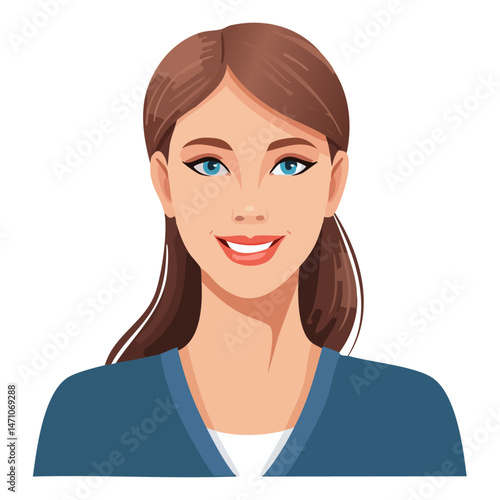 Flat Vector. Portrait of only one Woman. Simple Background.