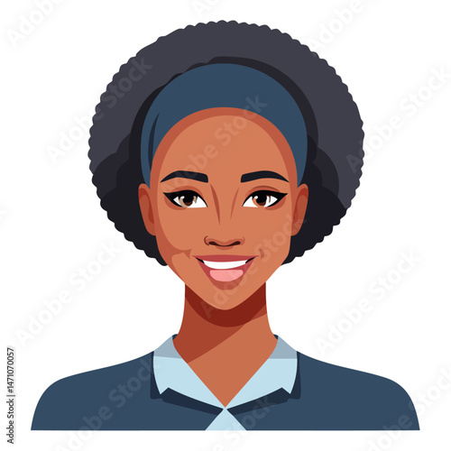 Flat Vector. Portrait of only one Woman. Simple Background.