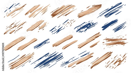A collection of 24 abstract brushstrokes in beige and blue