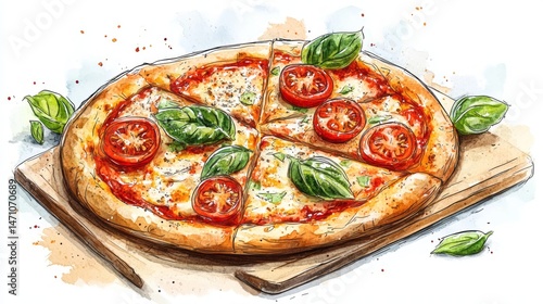 Wallpaper Mural Hand-drawn illustration of a delicious pizza slice. Torontodigital.ca