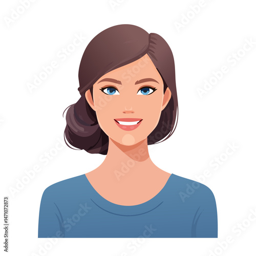 Flat Vector. Portrait of only one Woman. Simple Background.
