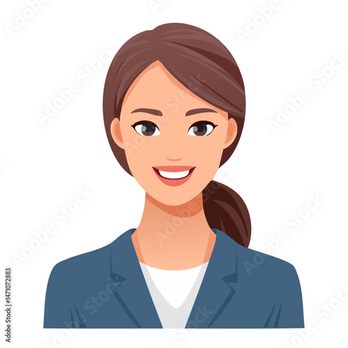 Flat Vector. Portrait of only one Woman. Simple Background.