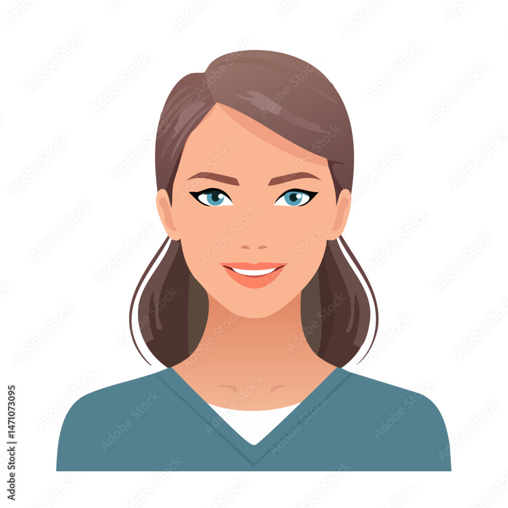 Flat Vector. Portrait of only one Woman. Simple Background. Flat Vector. Portrait of only one Woman. Simple Background.