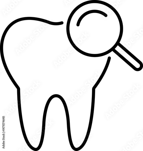 Magnifying Glass on Tooth Outline Line Icon for Graphic and Web Design, Apps, Adverts, Various Cards